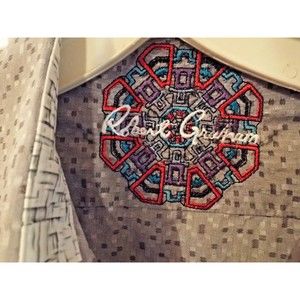 Robert Graham Men's 17-1/2 Dress Shirt Double Print Embroidered Logo Flip Cuff